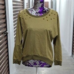 Y2K Dark Academia Grunge Punk Overssized Olive Gold Studded Sweater Forever 21 M